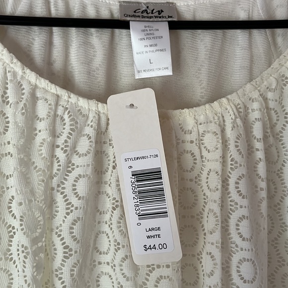 CDW Women’s Size L Circle Lace Short-sleeve Top Ivory - Picture 3 of 5